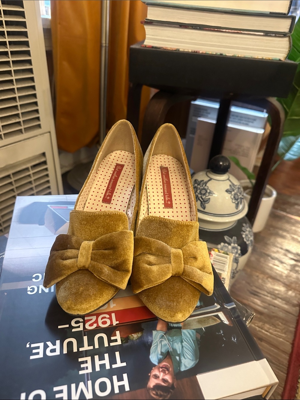 B.A.I.T. Women's Velvet Bow Flats in Mustard